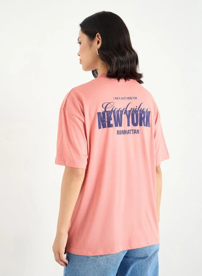 Styli Slogan Print Regular Fit 100% Cotton T-Shirt