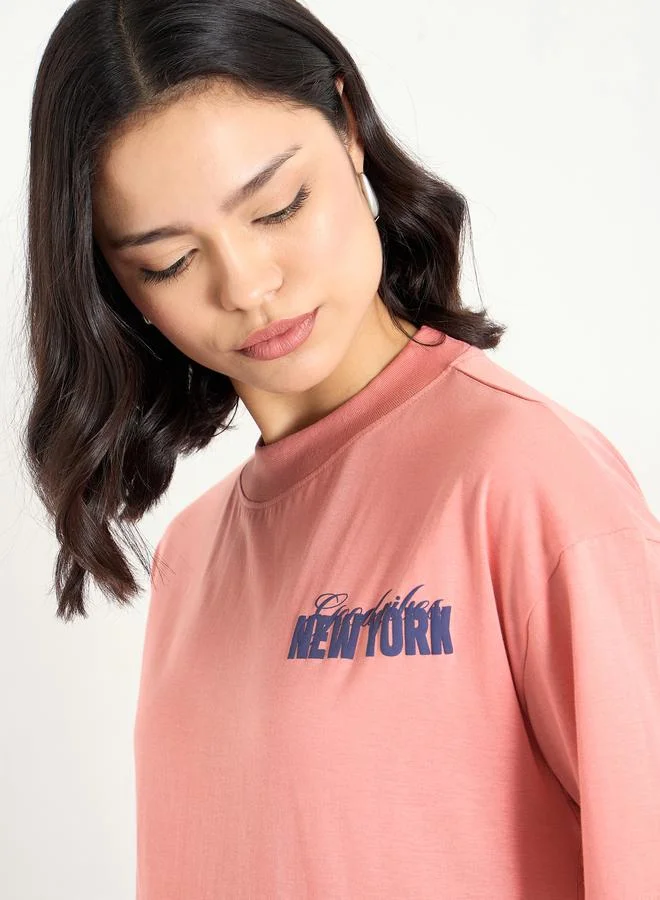 Styli Slogan Print Regular Fit 100% Cotton T-Shirt