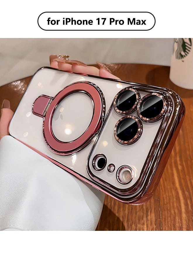 Magnetic for iPhone 17 Pro Max Case, with Invisible Ring Stand, Built-in Camera Lens Protector, Compatible with MagSafe, Soft Scratch-Resistant Shockproof Case for iPhone 17 Pro Max 6.9 inch, Pink - Image 1