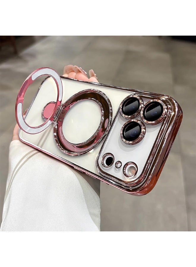 Magnetic for iPhone 17 Pro Max Case, with Invisible Ring Stand, Built-in Camera Lens Protector, Compatible with MagSafe, Soft Scratch-Resistant Shockproof Case for iPhone 17 Pro Max 6.9 inch, Pink - Image 3