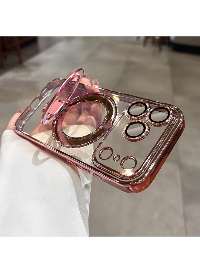 Magnetic for iPhone 17 Pro Max Case, with Invisible Ring Stand, Built-in Camera Lens Protector, Compatible with MagSafe, Soft Scratch-Resistant Shockproof Case for iPhone 17 Pro Max 6.9 inch, Pink - Image 4