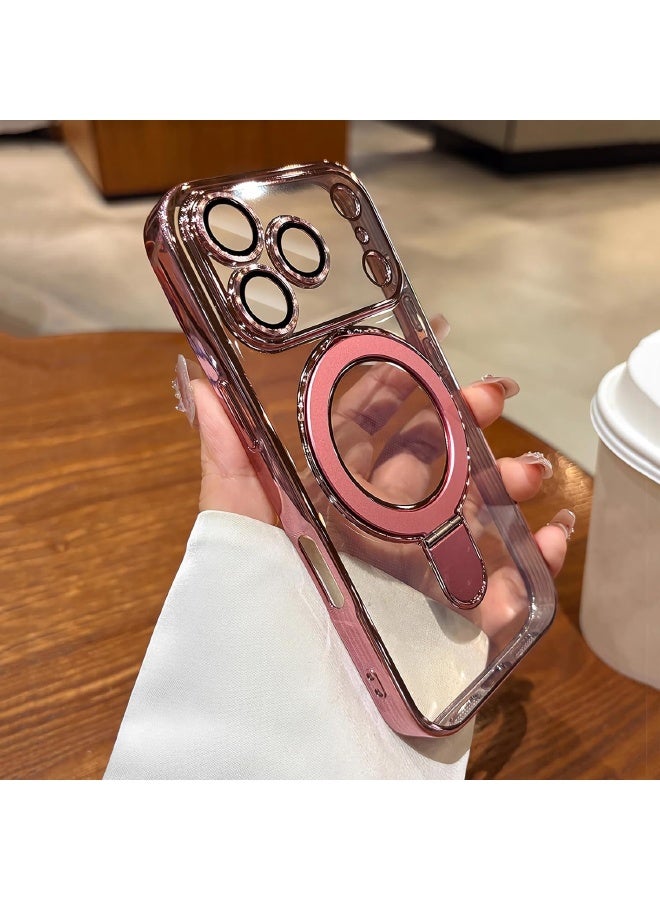Magnetic for iPhone 17 Pro Max Case, with Invisible Ring Stand, Built-in Camera Lens Protector, Compatible with MagSafe, Soft Scratch-Resistant Shockproof Case for iPhone 17 Pro Max 6.9 inch, Pink - Image 5