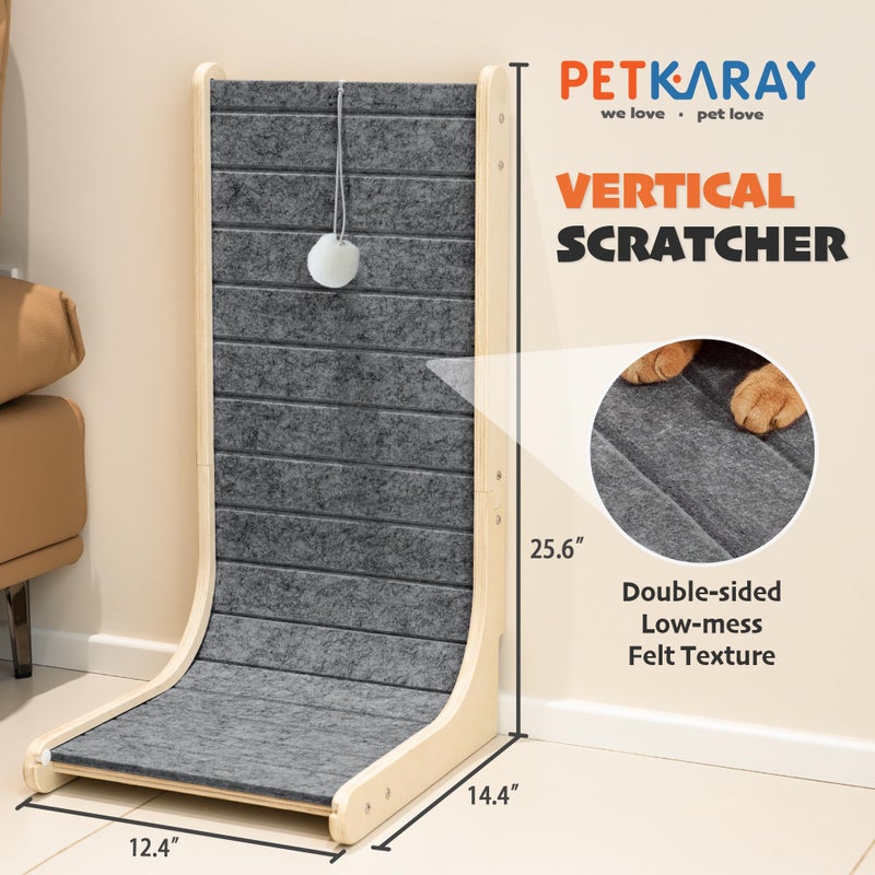 PETKARAY Felt Cat Scratcher, Vertical Cat Scratching Carpet, Scratch Resistant Couch Felt Scratcher, Slot-Free Scratch Pad with Toy Ball, Dark Grey - Image 2