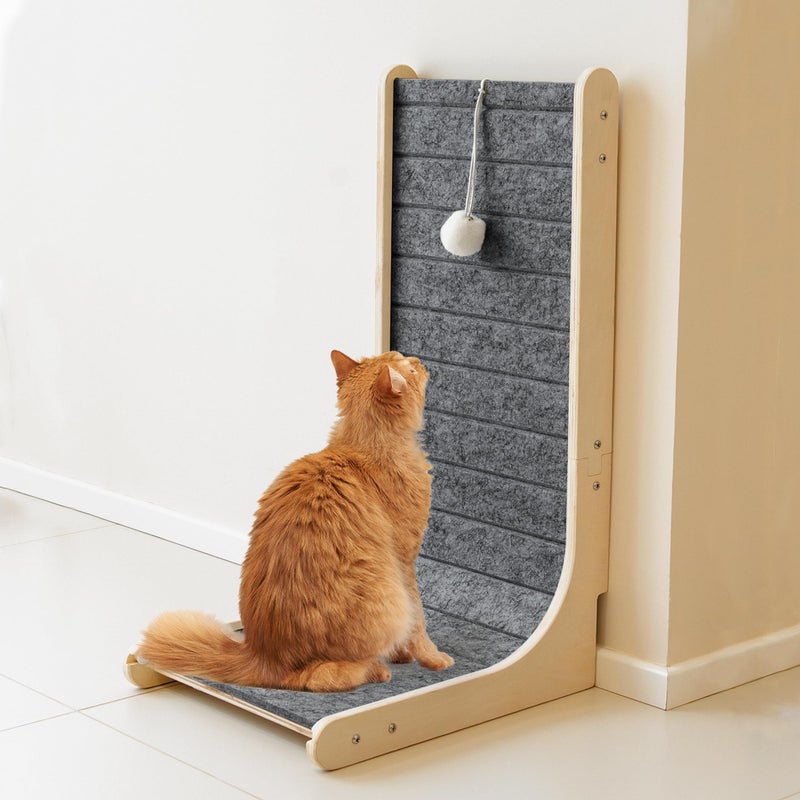 PETKARAY Felt Cat Scratcher, Vertical Cat Scratching Carpet, Scratch Resistant Couch Felt Scratcher, Slot-Free Scratch Pad with Toy Ball, Dark Grey - Image 1