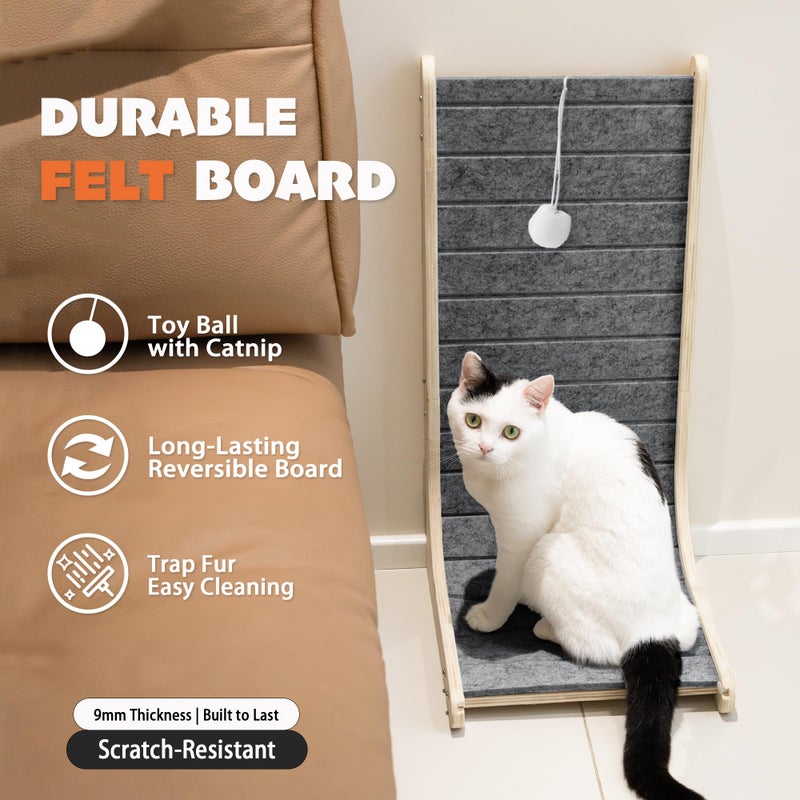PETKARAY Felt Cat Scratcher, Vertical Cat Scratching Carpet, Scratch Resistant Couch Felt Scratcher, Slot-Free Scratch Pad with Toy Ball, Dark Grey - Image 3
