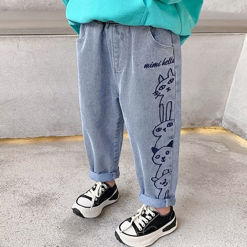 2024 New Boys and Girls Pants Autumn Western Style Mens Trousers Loose Childrens Casual Pants Autumn Korean Childrens Wear light blue 