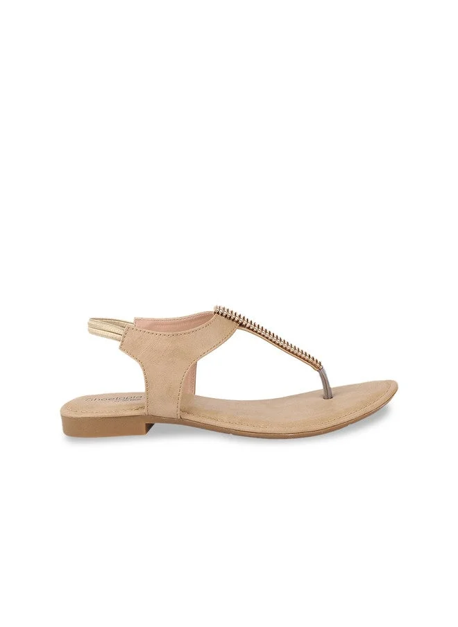 شوتوبيا Shoetopia Girls Beige Textured T-Strap Flats