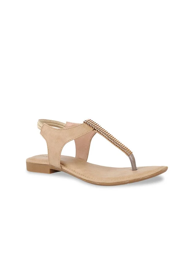 شوتوبيا Shoetopia Girls Beige Textured T-Strap Flats