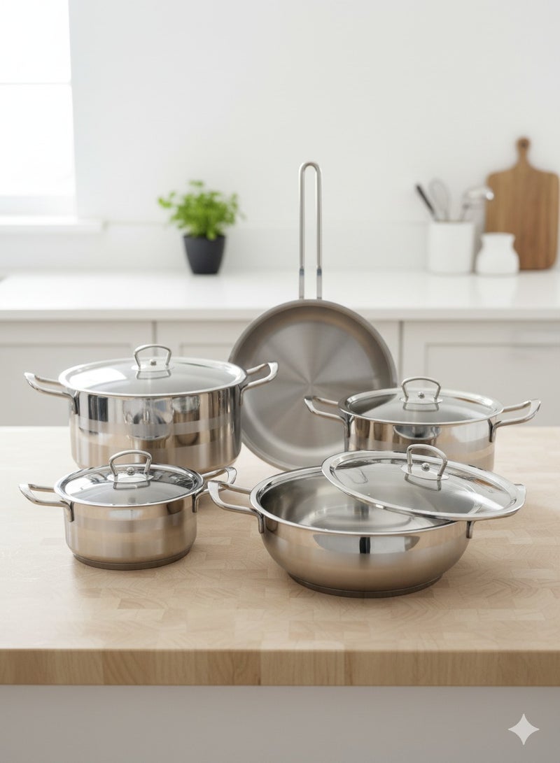 توب شيف طقم قدور ستانلس ستيل غير لاصق 9 قطع، استيل 304 آمن للفرن وغسالة الصحون، تصميم متين وأنيق - Image 4