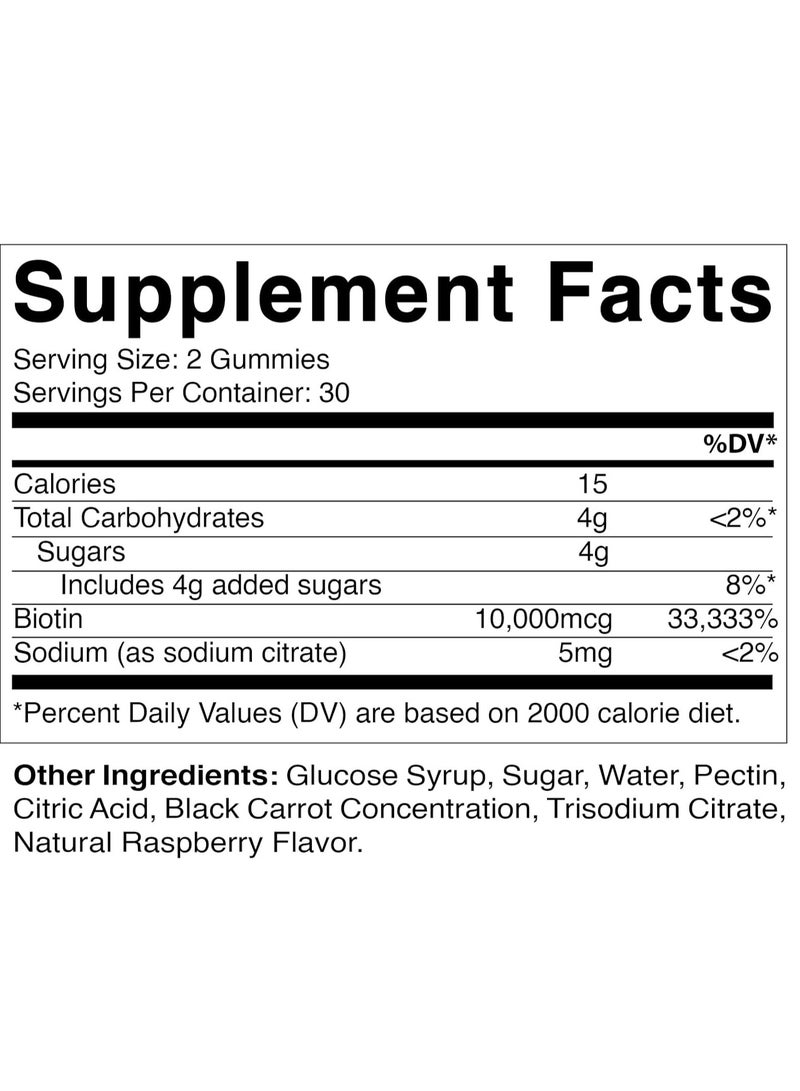 Vitamatic Biotin Gummies 10,000 mcg for Stronger Hair, Skin & Nails 60 Gummies 30 Servings - Image 2