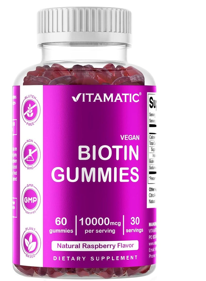 Vitamatic Biotin Gummies 10,000 mcg for Stronger Hair, Skin & Nails 60 Gummies 30 Servings - Image 1