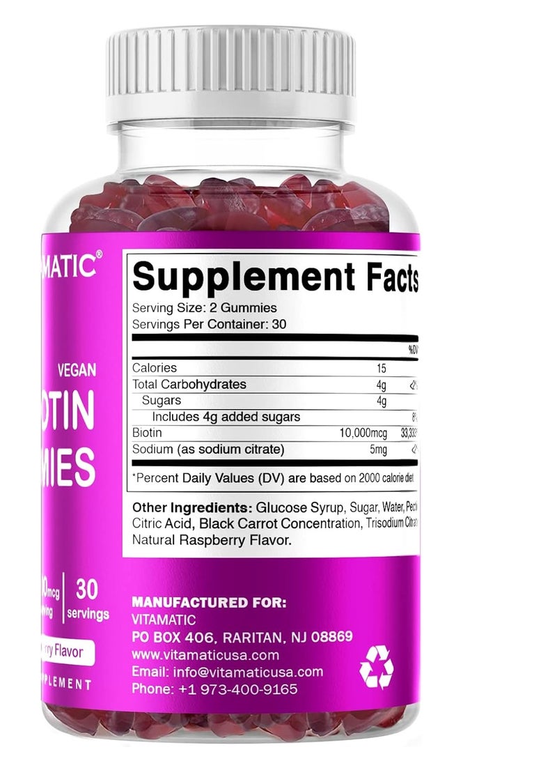 Vitamatic Biotin Gummies 10,000 mcg for Stronger Hair, Skin & Nails 60 Gummies 30 Servings - Image 4