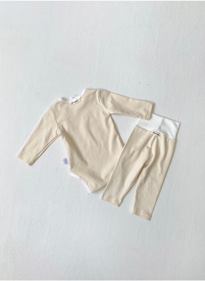 Baby Soft And Breathable Cotton Bodysuit + High Waist Pants Set - Image 1