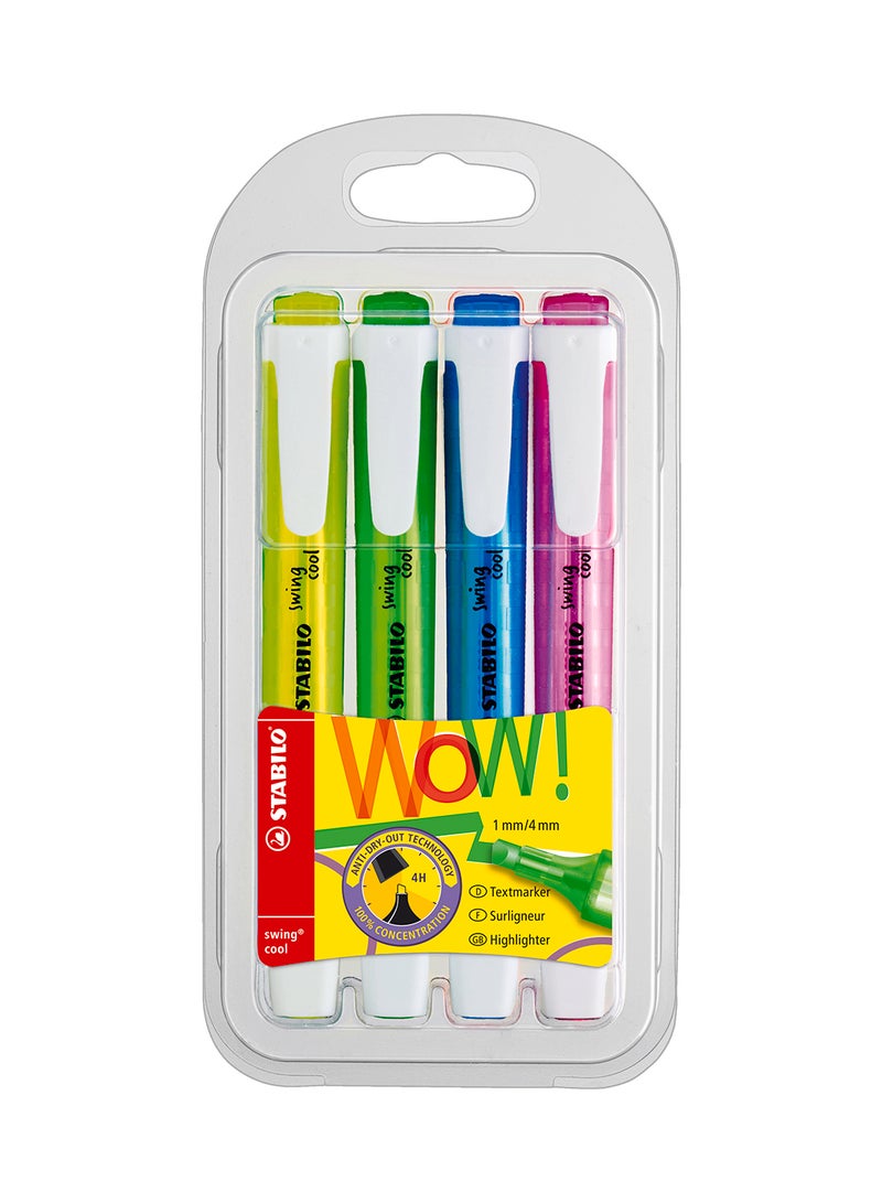 STABILO Highlighter Pen - Swing Cool Wallet of 4 Assorted Colours , for Journal Planner , Drawing illustrations , Note Taking  - Image 1
