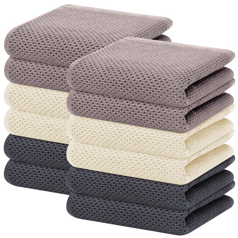 Homaxy 100% Cotton Waffle Weave Kitchen Dish Towels, Ultra Soft Absorbent Quick Drying Cleaning Towel, 13 x 28 Inches, 12-Pack, Mixed Color - Image 1