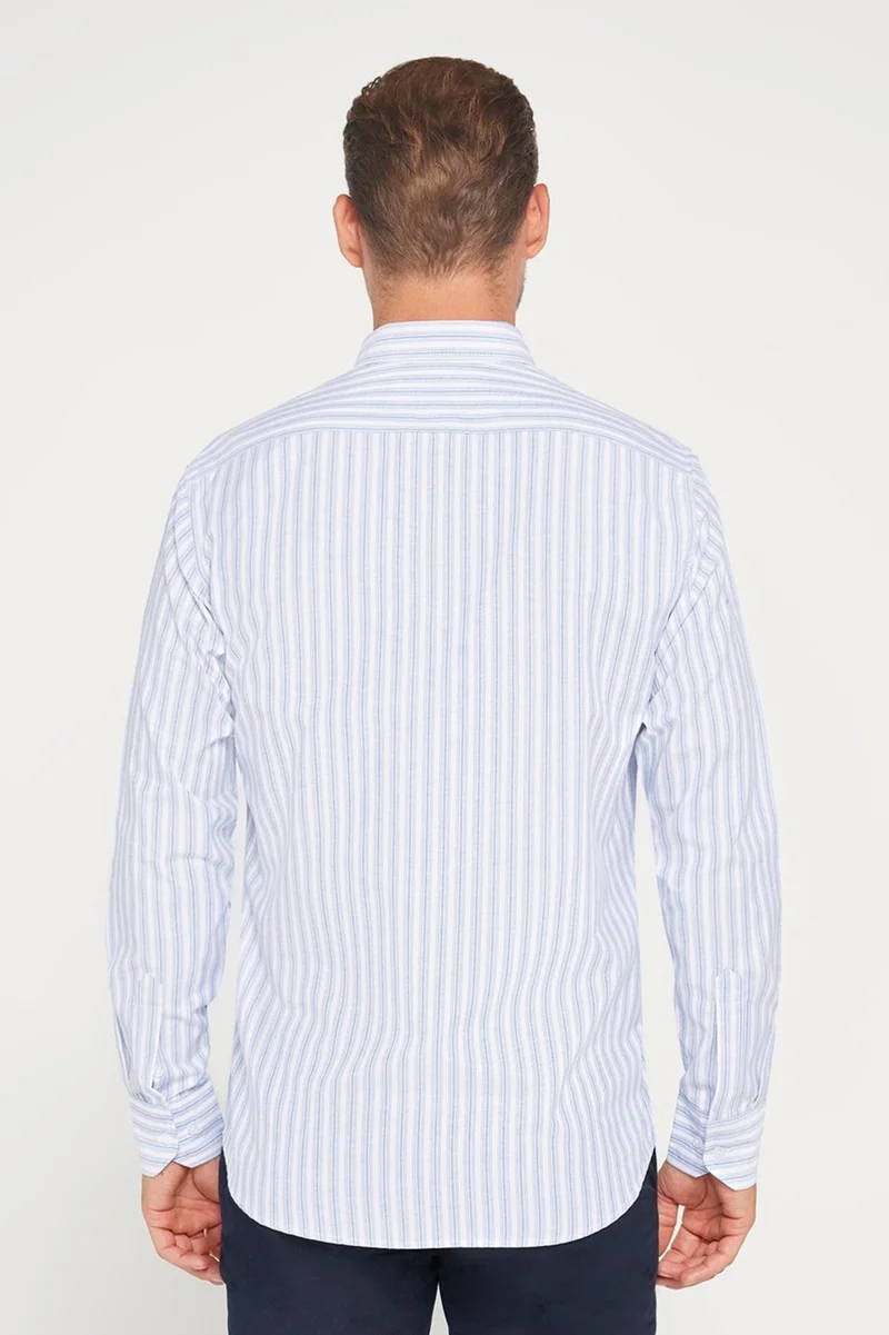 Tudors Classic Fit Button Down Collar Cotton Easy Iron Striped Men's Shirt