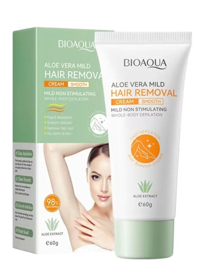 BIO AQUA Aloe Vera Extract Mild Hair Removal Cream 60 g Gentle Painless Hair Remover Moisturizing Skin Care - Image 1
