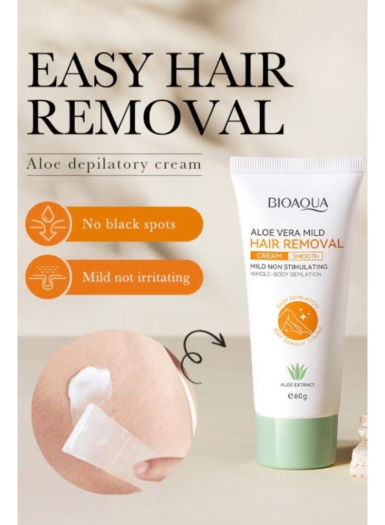 BIO AQUA Aloe Vera Extract Mild Hair Removal Cream 60 g Gentle Painless Hair Remover Moisturizing Skin Care - Image 2