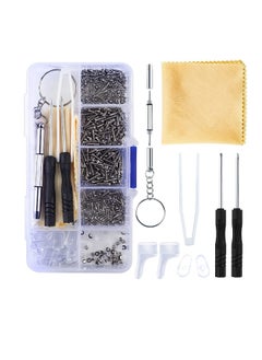 Glasses Repair Tool Kit 550 Pcs Spectacles Repair Screws Set with Mini Screwdriver Screws Nuts Silicone Nose Pads Tweezer Glasses Cloth