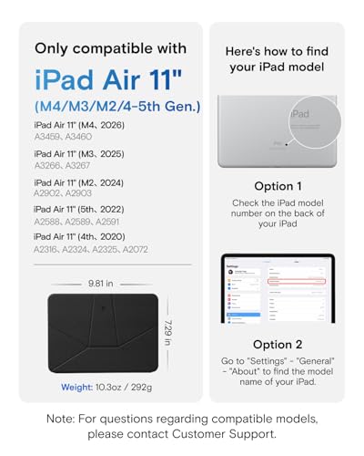 MOFT Dynamic Folio Case for iPad Air 11 M4 2026 M3 2025 M2 2024 iPad Air 109inch 5th 4th Generation 2022 2020 Slim Magnetic Stand Case with 20 Viewing Angles Jet Black - Image 3