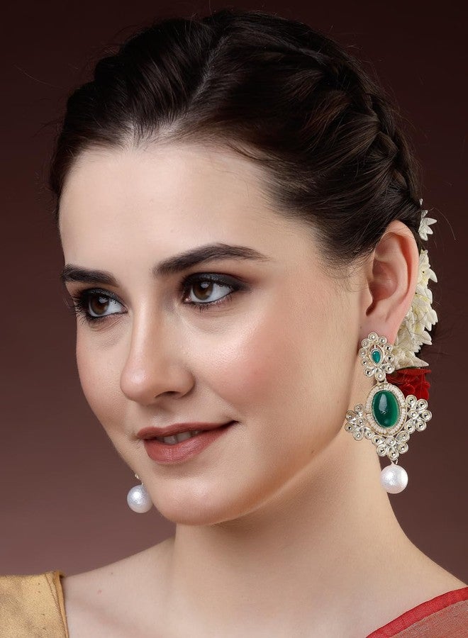 ADIVA Silver-Plated Floral American Diamond Handcrafted Western Drop Earrings Set for women, Traditional Stylish Jhumka for Girls Party, Wedding, Festive - Image 2