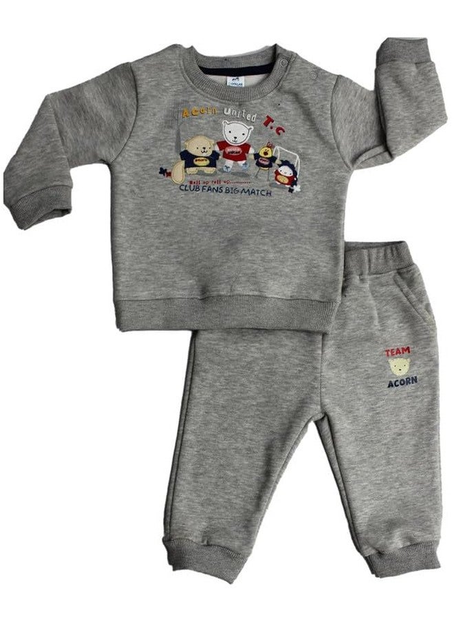 Dollar Junior Tiny Crews Baby Boys Casual T-Shirt Pant Set (KKRN10006_18-24M) Grey - Image 1