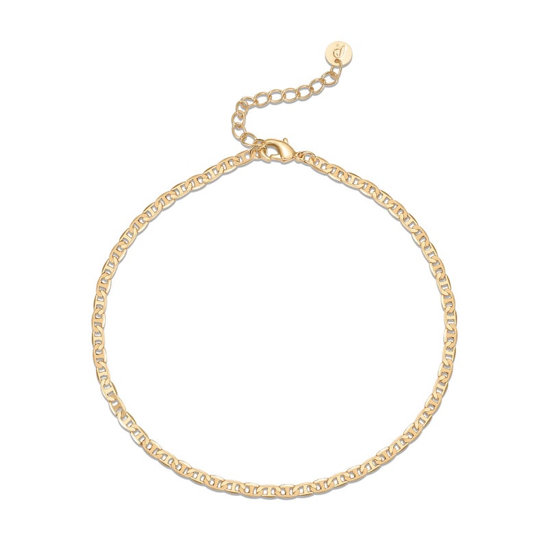 PAVOI 14K Gold Plated Charm Link Flat Gold Anklets for Women (Mariner, Yellow Plated) - Image 1