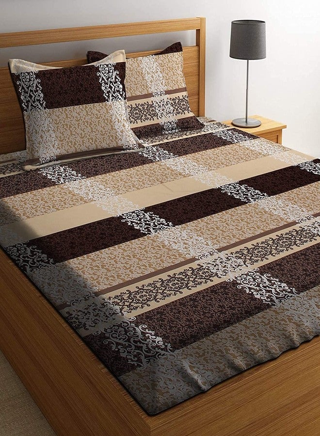 BEVI - Home Super Fabric 300 TC Microfiber Double King Size Bedsheet with 2 Pillow Covers - Printed Bedsheet Size (90x95) Gold - Image 1