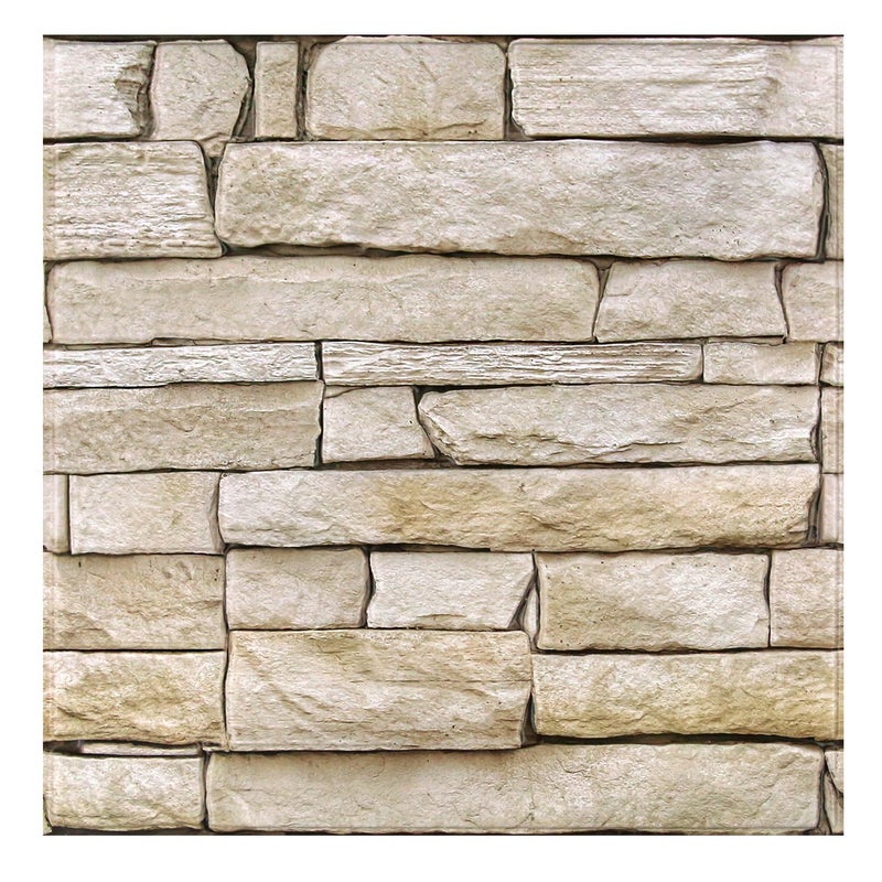 COMSTICKC Peel and Stick Faux Stone Wall Sticker Wall Panels, 10 Pcs 12" x 12", Not Real Stone, Ultra-Light Thin PVC Rock Adhesive Decorative Tiles Wall Covering Wallpaper Interior Decor, Light Brown - Image 1