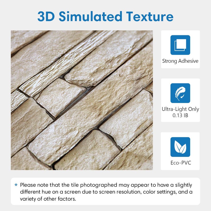 COMSTICKC Peel and Stick Faux Stone Wall Sticker Wall Panels, 10 Pcs 12" x 12", Not Real Stone, Ultra-Light Thin PVC Rock Adhesive Decorative Tiles Wall Covering Wallpaper Interior Decor, Light Brown - Image 3