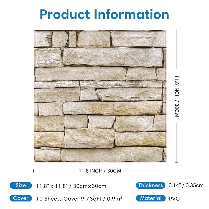 COMSTICKC Peel and Stick Faux Stone Wall Sticker Wall Panels, 10 Pcs 12" x 12", Not Real Stone, Ultra-Light Thin PVC Rock Adhesive Decorative Tiles Wall Covering Wallpaper Interior Decor, Light Brown - Image 5