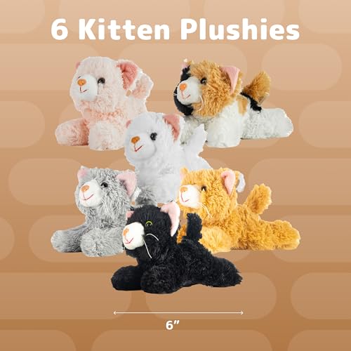 PREXTEX Realistic Looking Small Cat Stuffed Animal - 6 inch Stuffed Kittens with Lifelike Details - Plush Cat Set for Kids, Pet Toys, Home Decor, or Cat Lady Costume - Soft and Huggable - 6 Pack - Image 3