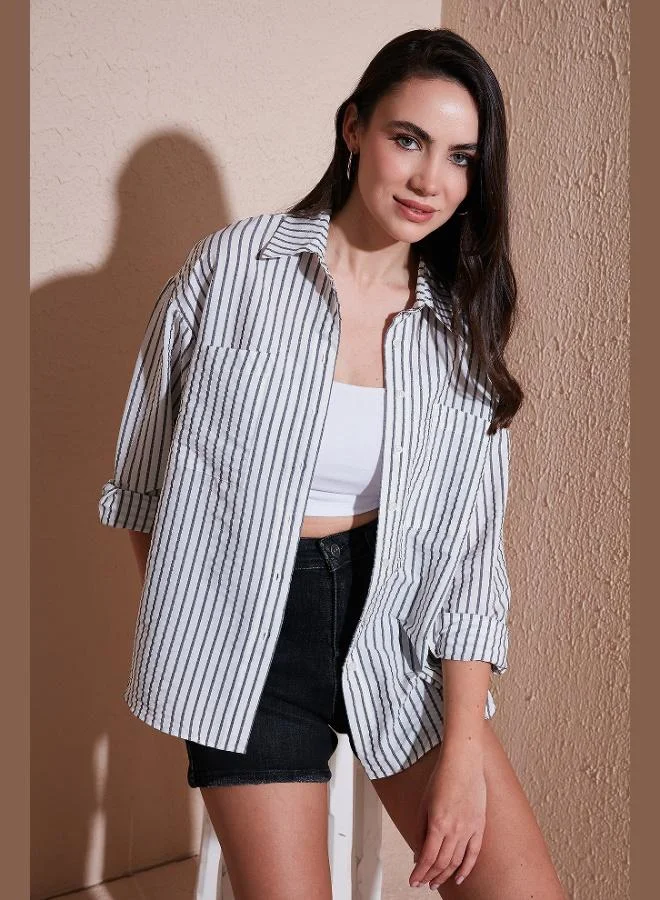 ليلا قميص نسائي مخطط بأكمام طويلة بقصة عادية من ليلا
