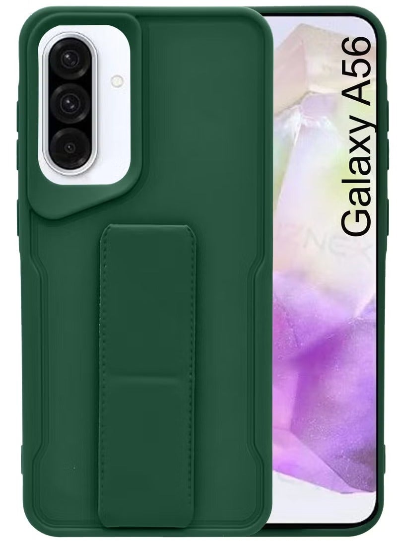 3-in-1 Magnetic Wrist Strap Hand Grip Stand Back Case Cover With Foldable Kickstand & Finger Strap for Samsung Galaxy A56- Green - Image 1