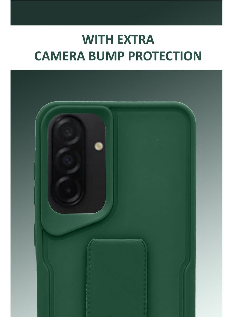 3-in-1 Magnetic Wrist Strap Hand Grip Stand Back Case Cover With Foldable Kickstand & Finger Strap for Samsung Galaxy A56- Green - Image 2