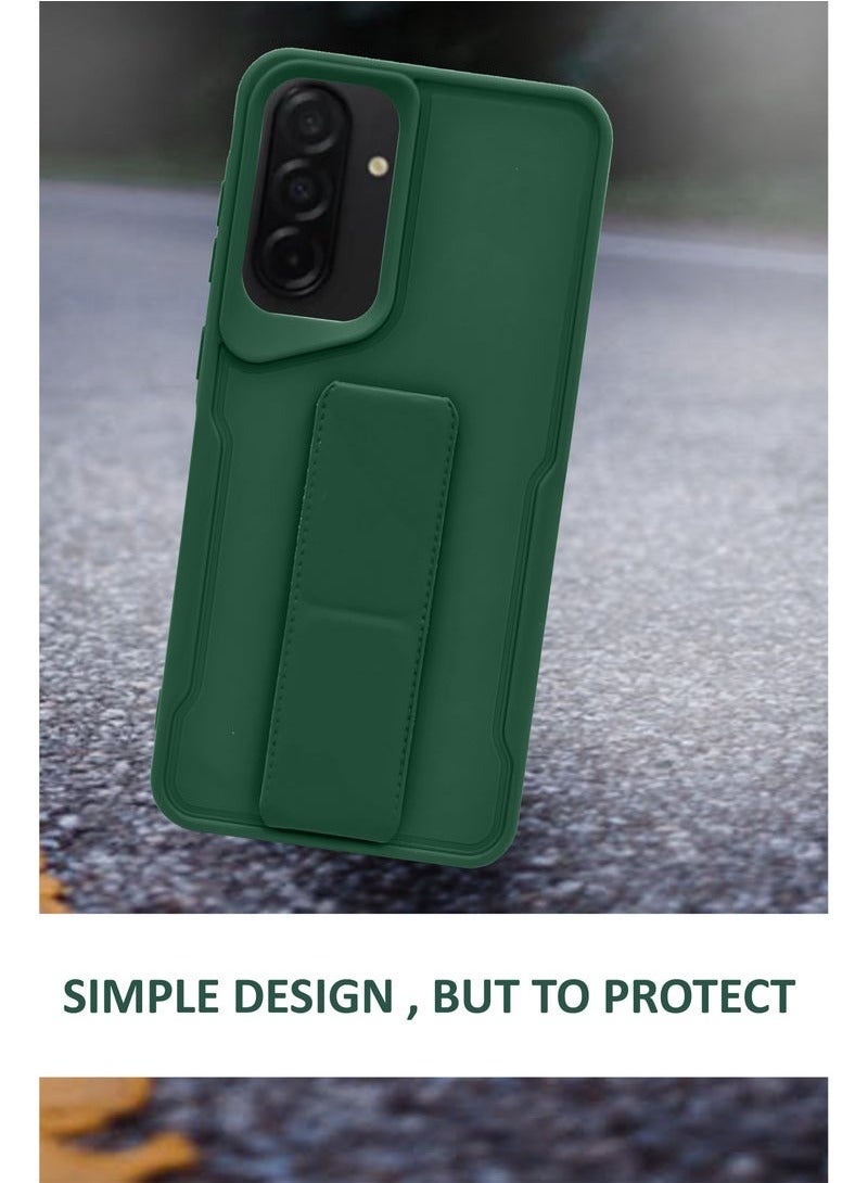 3-in-1 Magnetic Wrist Strap Hand Grip Stand Back Case Cover With Foldable Kickstand & Finger Strap for Samsung Galaxy A56- Green - Image 3