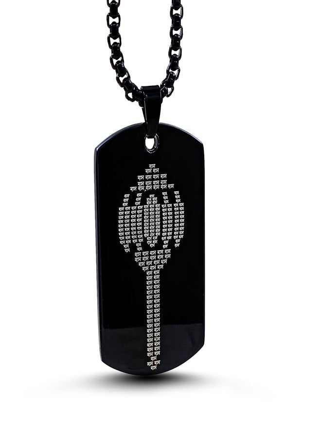 Gift Nest Hanuman Chalisa and Gada Micro-carved Tag Stainless Steel Necklace for Men | Locket and Pendant Necklace for Men and Guys | Hanuman Necklace with Chain in Black - Image 1