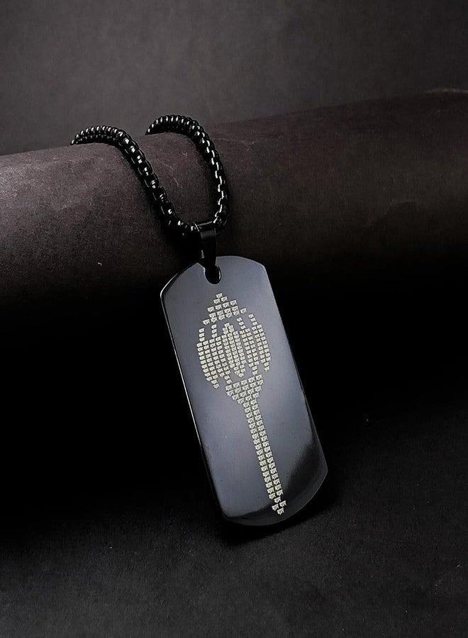 Gift Nest Hanuman Chalisa and Gada Micro-carved Tag Stainless Steel Necklace for Men | Locket and Pendant Necklace for Men and Guys | Hanuman Necklace with Chain in Black - Image 2