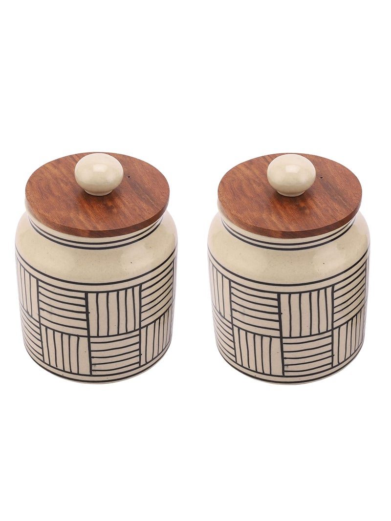 miah decor Ceramic Jars For Kitchen Storage With Wooden Lid Pickle Spices Stoneware Canister Food Storage Jar Box With Airtight Silicone Seal - Pack Of 2, (Size HxW:- 5X3 inches; Volume:- 460ml) - Image 4