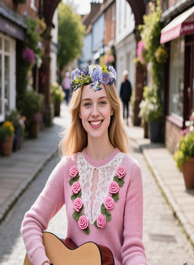 TooGet Flower Crown Headbands for Women Bohemian Floral Crown Hair Accessories Artificial Floral Headpiece Wreath for Weddings, Travel, Themed Parties, Vacations and Birthdays - Purple - Image 4