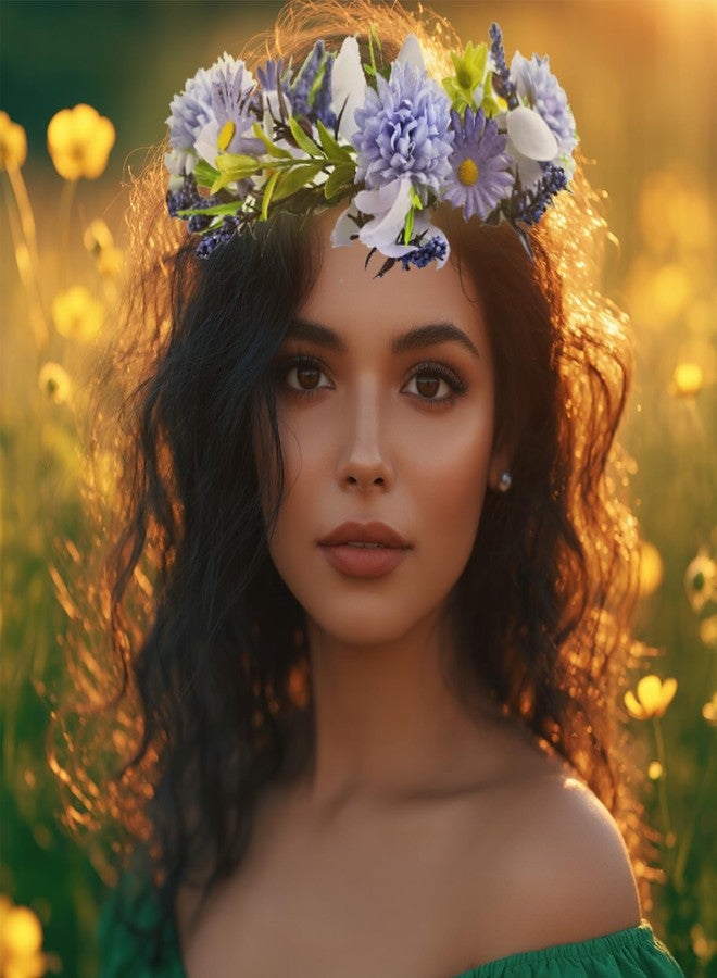 TooGet Flower Crown Headbands for Women Bohemian Floral Crown Hair Accessories Artificial Floral Headpiece Wreath for Weddings, Travel, Themed Parties, Vacations and Birthdays - Purple - Image 5