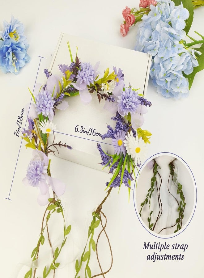TooGet Flower Crown Headbands for Women Bohemian Floral Crown Hair Accessories Artificial Floral Headpiece Wreath for Weddings, Travel, Themed Parties, Vacations and Birthdays - Purple - Image 2