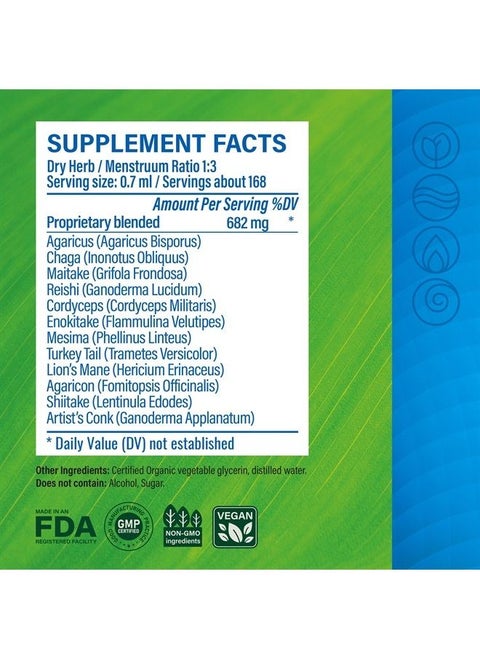 Dozen Mushroom Tincture - Comprehensive Immune Support Supplement Drops - Promotes Heart Health, Digestive & Cognitive Function - Non-GMO, Liquid Immunity Defense Formula - 4fl. oz Bottle