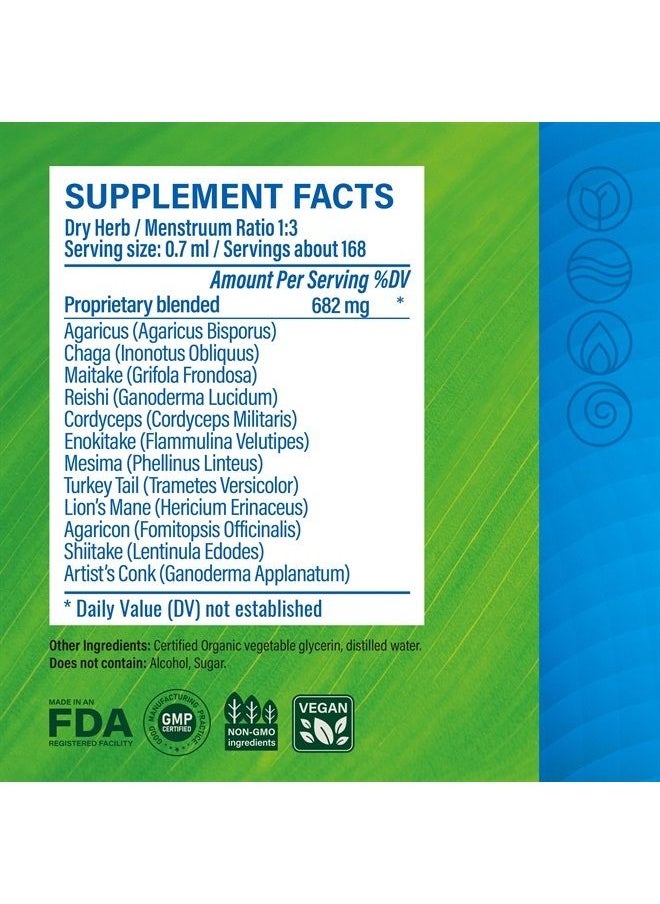 Dozen Mushroom Tincture - Comprehensive Immune Support Supplement Drops - Promotes Heart Health, Digestive & Cognitive Function - Non-GMO, Liquid Immunity Defense Formula - 4fl. oz Bottle