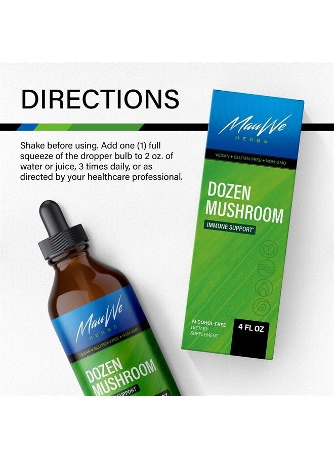 Dozen Mushroom Tincture - Comprehensive Immune Support Supplement Drops - Promotes Heart Health, Digestive & Cognitive Function - Non-GMO, Liquid Immunity Defense Formula - 4fl. oz Bottle