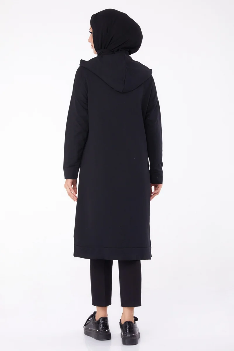 Tofisa Plain Hooded Collar Women's Black Zippered Coat - 13299