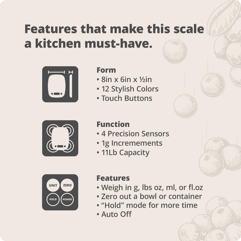Greater Goods Digital Kitchen Scale - Cooking, Baking, Meal and Food Prep Scale, Weighs in Grams, Pounds and Ounces, Birch - Image 5
