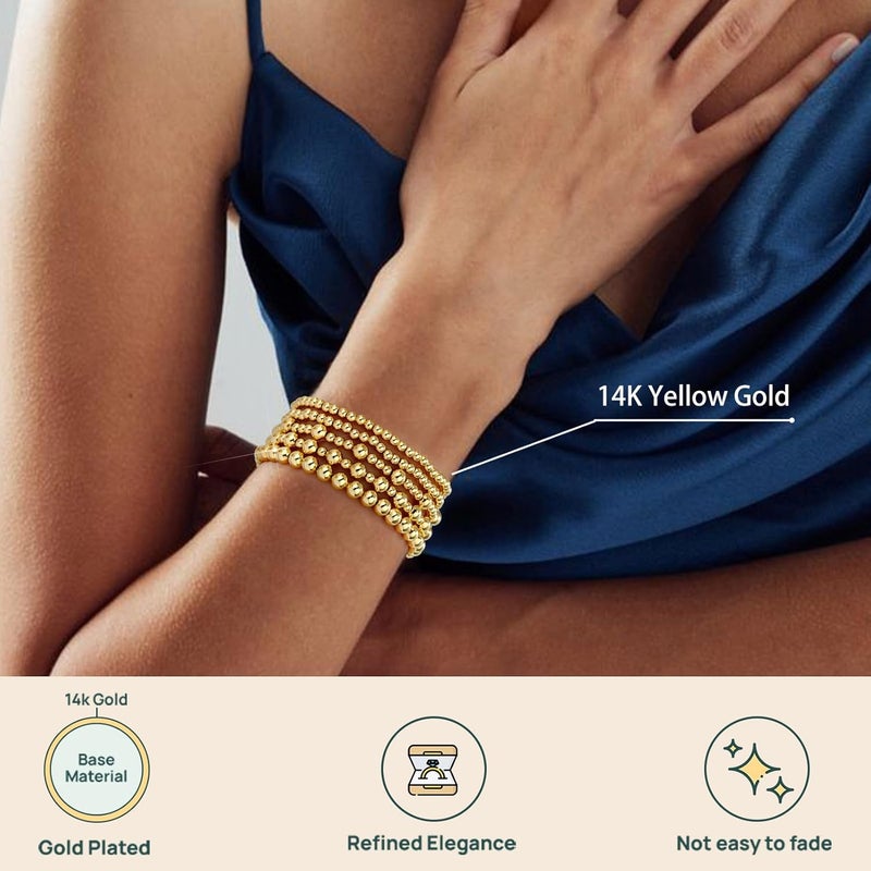 adoyi 14K Gold Plated Beaded Bracelets Set for Women - Adjustable Stretch Stackable Jewelry - Image 3