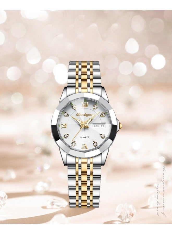 REOCLE Women's Diamonds Quartz Watch Iced-Out Watch with Round Diamond Dial & Luxury Stainless Steel & Date & Waterproof - Image 4