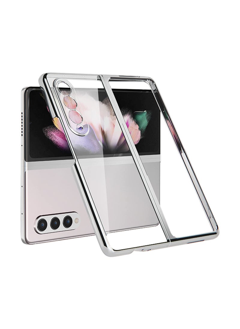 Generic Phone Case for Samsung Galaxy Z Fold 3 5G, Plating PC Transparent Shock Absorbing Folding Screen Ultra Slim Hard High-End Protective Cover - Silver  - Image 1